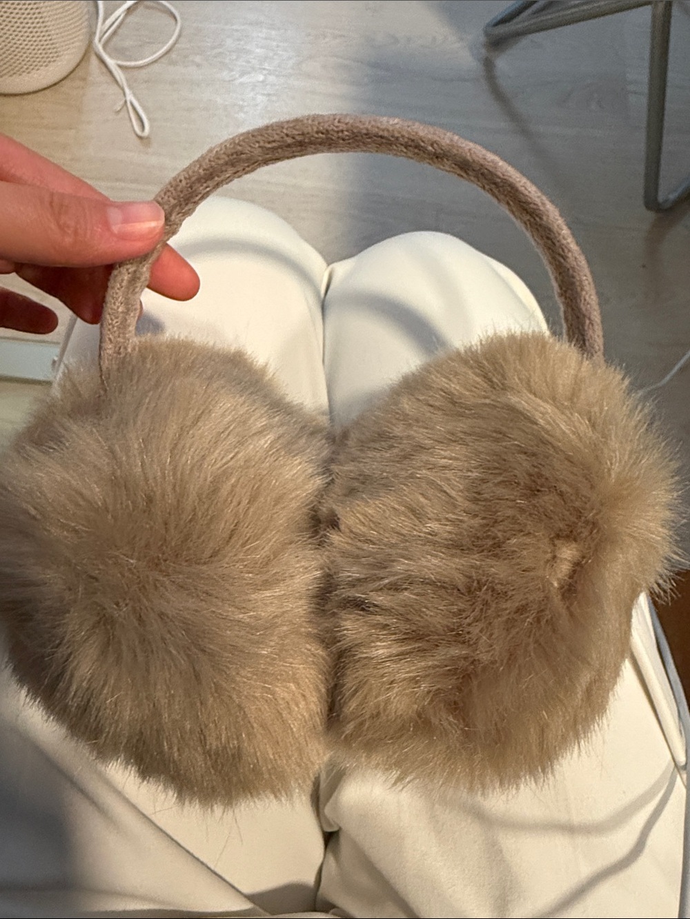 Plush Faux Fur Earmuffs in Light Taupe